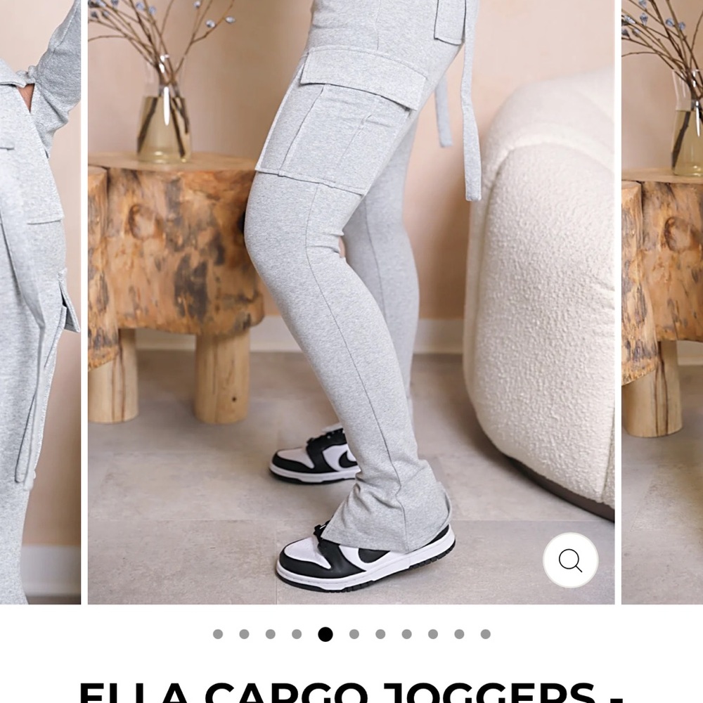 Women's Light Gray Cargo Joggers with Drawstring Waist - Picture 4 of 7